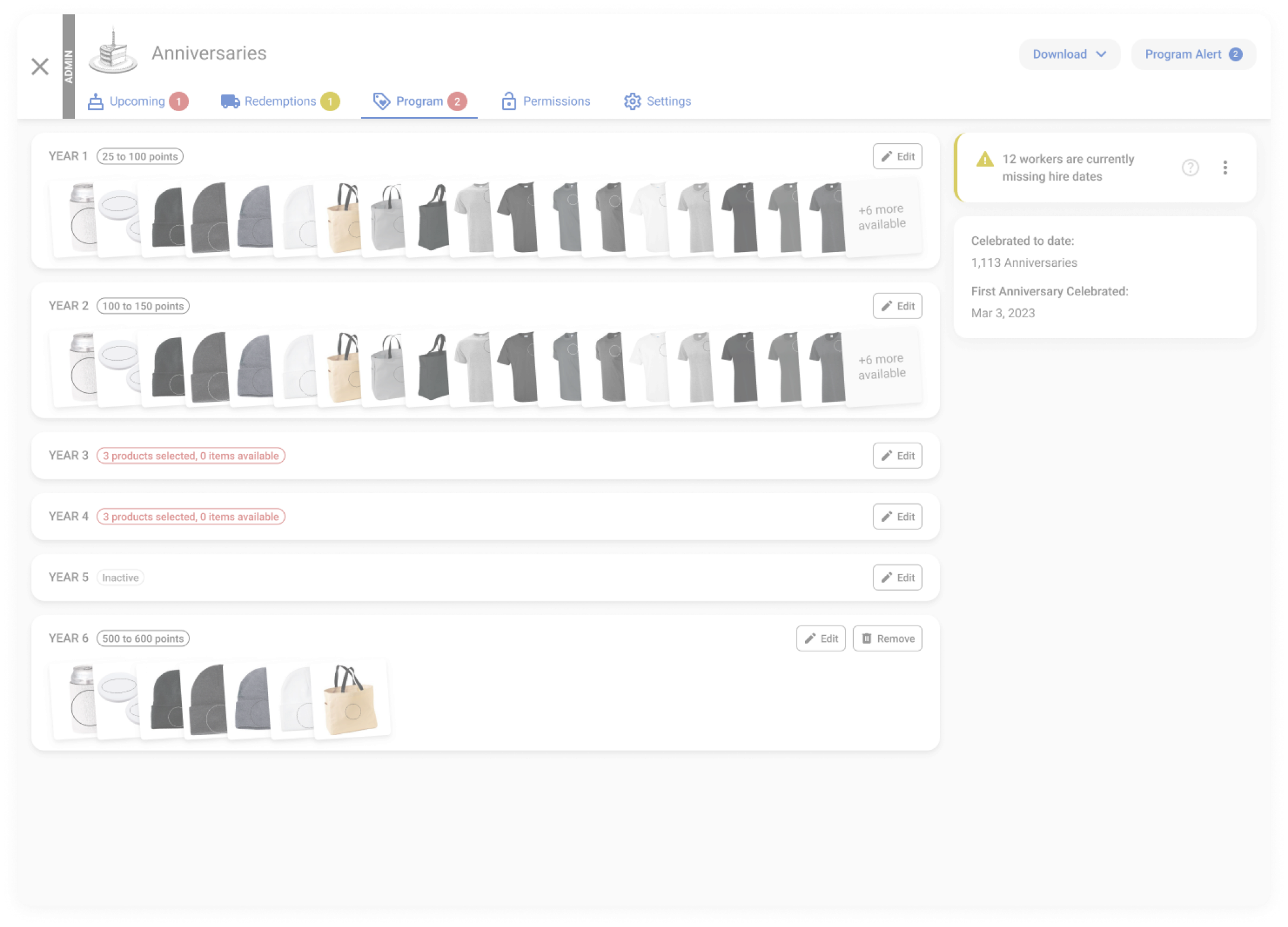 anniversaries program page